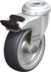 Blickle - 3" Diam x 63/64" Wide x 3-55/64" OAH Hollow Kingpin Mount Swivel Caster with Brake - Rubber Elastomer (TPE), 110 Lb Capacity, Plain Bore Bearing, Hollow Kingpin Stem - Industrial Tool & Supply