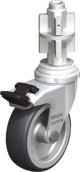 Blickle - 3" Diam x 63/64" Wide x 4" OAH Metal Expander Mount Swivel Caster with Brake - Rubber Elastomer (TPE), 165 Lb Capacity, Plain Bore Bearing, Metal Expander Stem - Industrial Tool & Supply