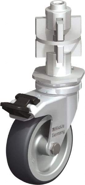 Blickle - 3" Diam x 63/64" Wide x 4" OAH Metal Expander Mount Swivel Caster with Brake - Rubber Elastomer (TPE), 165 Lb Capacity, Plain Bore Bearing, Metal Expander Stem - Industrial Tool & Supply