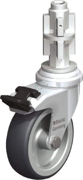 Blickle - 3" Diam x 63/64" Wide x 4" OAH Metal Expander Mount Swivel Caster with Brake - Rubber Elastomer (TPE), 165 Lb Capacity, Plain Bore Bearing, Metal Expander Stem - Industrial Tool & Supply