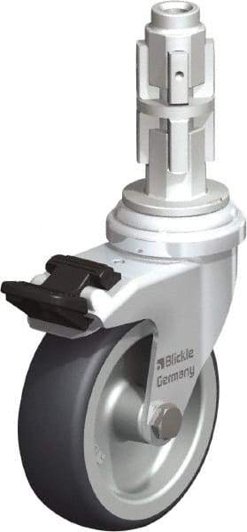Blickle - 3" Diam x 63/64" Wide x 4" OAH Metal Expander Mount Swivel Caster with Brake - Rubber Elastomer (TPE), 165 Lb Capacity, Plain Bore Bearing, Metal Expander Stem - Industrial Tool & Supply