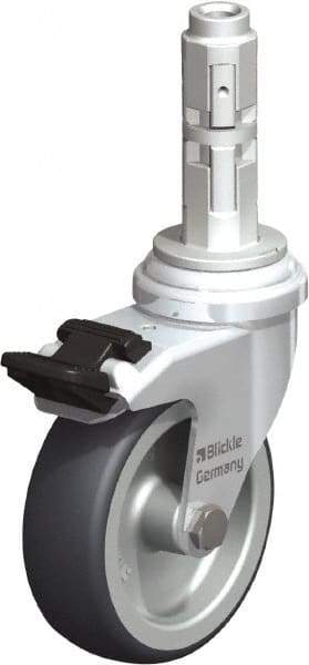 Blickle - 3" Diam x 63/64" Wide x 4" OAH Metal Expander Mount Swivel Caster with Brake - Rubber Elastomer (TPE), 165 Lb Capacity, Plain Bore Bearing, Metal Expander Stem - Industrial Tool & Supply
