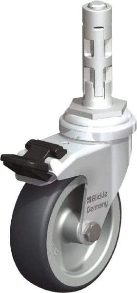 Blickle - 3" Diam x 63/64" Wide x 4" OAH Metal Expander Mount Swivel Caster with Brake - Rubber Elastomer (TPE), 165 Lb Capacity, Plain Bore Bearing, Metal Expander Stem - Industrial Tool & Supply