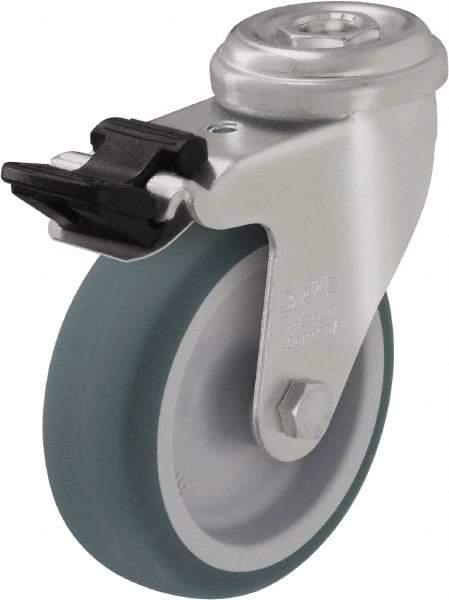 Blickle - 3" Diam x 63/64" Wide x 3-55/64" OAH Hollow Kingpin Mount Swivel Caster with Brake - Rubber Elastomer (TPE), 165 Lb Capacity, Plain Bore Bearing, Hollow Kingpin Stem - Industrial Tool & Supply