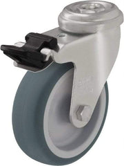 Blickle - 3" Diam x 63/64" Wide x 3-55/64" OAH Hollow Kingpin Mount Swivel Caster with Brake - Rubber Elastomer (TPE), 165 Lb Capacity, Plain Bore Bearing, Hollow Kingpin Stem - Industrial Tool & Supply