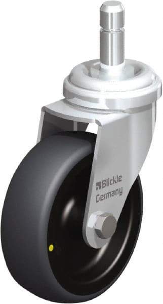 Blickle - 3" Diam x 63/64" Wide x 3-27/32" OAH Stem Mount Swivel Caster - Rubber Elastomer (TPE), 110 Lb Capacity, Plain Bore Bearing, Friction Stem - Industrial Tool & Supply