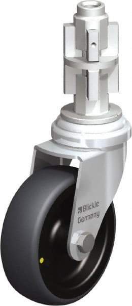 Blickle - 3" Diam x 63/64" Wide x 4" OAH Metal Expander Mount Swivel Caster - Rubber Elastomer (TPE), 110 Lb Capacity, Plain Bore Bearing, Metal Expander Stem - Industrial Tool & Supply