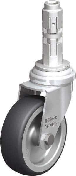 Blickle - 3" Diam x 63/64" Wide x 4" OAH Metal Expander Mount Swivel Caster - Rubber Elastomer (TPE), 165 Lb Capacity, Plain Bore Bearing, Metal Expander Stem - Industrial Tool & Supply