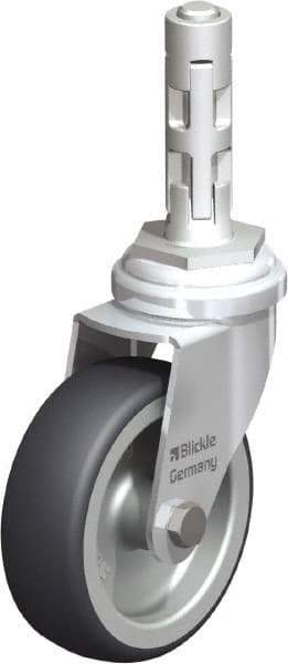 Blickle - 3" Diam x 63/64" Wide x 4" OAH Metal Expander Mount Swivel Caster - Rubber Elastomer (TPE), 165 Lb Capacity, Plain Bore Bearing, Metal Expander Stem - Industrial Tool & Supply