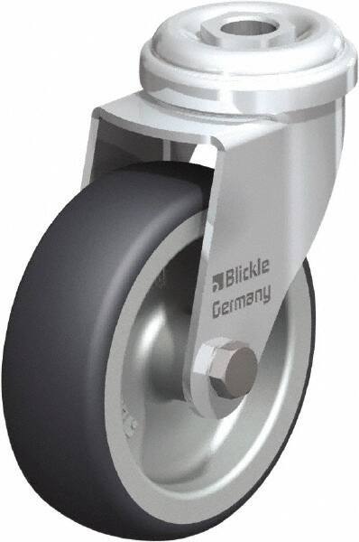 Blickle - 3" Diam x 63/64" Wide x 3-55/64" OAH Hollow Kingpin Mount Swivel Caster - Rubber Elastomer (TPE), 165 Lb Capacity, Plain Bore Bearing, Hollow Kingpin Stem - Industrial Tool & Supply