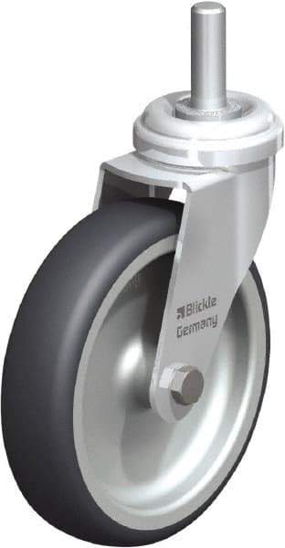 Blickle - 4" Diam x 63/64" Wide x 4-3/4" OAH Stem Mount Swivel Caster - Rubber Elastomer (TPE), 154 Lb Capacity, Plain Bore Bearing, 3/8 x 1-13/16" Threaded Stem - Industrial Tool & Supply