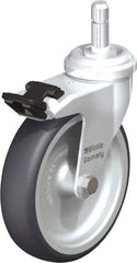 Blickle - 4" Diam x 63/64" Wide x 4-49/64" OAH Stem Mount Swivel Caster with Brake - Rubber Elastomer (TPE), 154 Lb Capacity, Plain Bore Bearing, Friction Stem - Industrial Tool & Supply