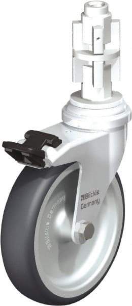 Blickle - 4" Diam x 63/64" Wide x 4-7/8" OAH Metal Expander Mount Swivel Caster with Brake - Rubber Elastomer (TPE), 154 Lb Capacity, Plain Bore Bearing, Metal Expander Stem - Industrial Tool & Supply