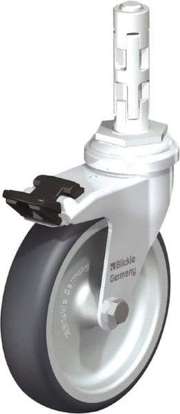 Blickle - 4" Diam x 63/64" Wide x 4-7/8" OAH Metal Expander Mount Swivel Caster with Brake - Rubber Elastomer (TPE), 154 Lb Capacity, Plain Bore Bearing, Metal Expander Stem - Industrial Tool & Supply