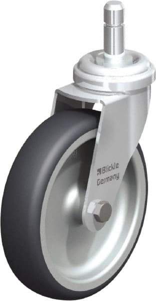 Blickle - 4" Diam x 63/64" Wide x 4-49/64" OAH Stem Mount Swivel Caster - Rubber Elastomer (TPE), 154 Lb Capacity, Plain Bore Bearing, Friction Stem - Industrial Tool & Supply