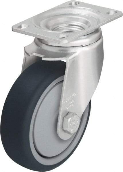 Blickle - 4" Diam x 1-1/4" Wide x 5-1/8" OAH Top Plate Mount Swivel Caster - Thermoplastic Polyurethane, 400 Lb Capacity, Ball Bearing, 3-5/8 x 2-1/2" Plate - Industrial Tool & Supply