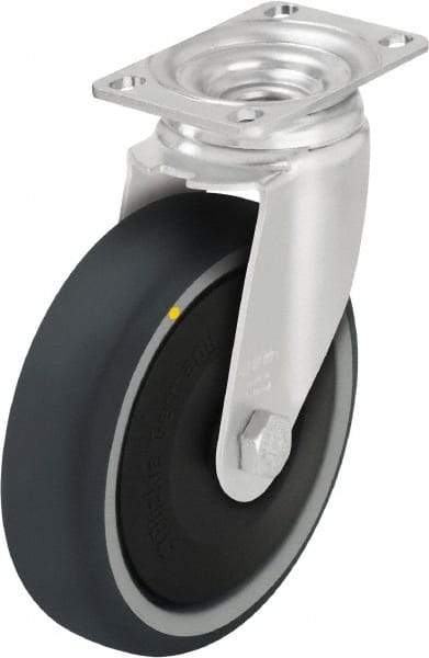 Blickle - 4" Diam x 1-1/4" Wide x 5-1/8" OAH Top Plate Mount Swivel Caster - Thermoplastic Polyurethane, 400 Lb Capacity, Ball Bearing, 3-5/8 x 2-1/2" Plate - Industrial Tool & Supply