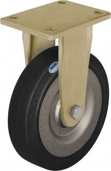 Blickle - 8" Diam x 1-31/32" Wide x 9-41/64" OAH Top Plate Mount Rigid Caster - Solid Rubber, 1,320 Lb Capacity, Ball Bearing, 5-1/2 x 4-3/8" Plate - Industrial Tool & Supply