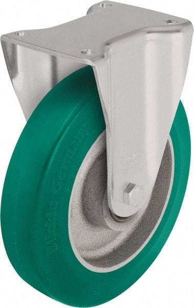 Blickle - 10" Diam x 2-23/64" Wide x 11-39/64" OAH Top Plate Mount Rigid Caster - Polyurethane-Elastomer Blickle Softhane, 1,980 Lb Capacity, Ball Bearing, 5-1/2 x 4-3/8" Plate - Industrial Tool & Supply