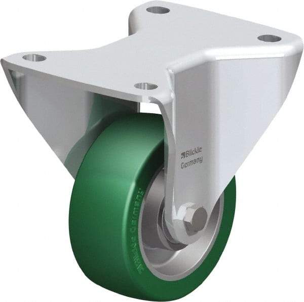Blickle - 4" Diam x 1-37/64" Wide x 5-1/2" OAH Top Plate Mount Rigid Caster - Polyurethane-Elastomer Blickle Softhane, 660 Lb Capacity, Ball Bearing, 5-1/2 x 4-3/8" Plate - Industrial Tool & Supply
