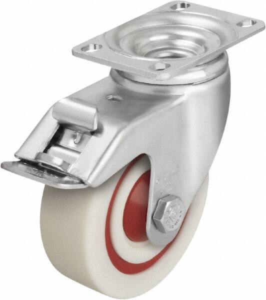 Blickle - 4" Diam x 1-3/8" Wide x 5-1/8" OAH Top Plate Mount Swivel Caster with Brake - Impact-Resistant Nylon, 400 Lb Capacity, Ball Bearing, 3-5/8 x 2-1/2" Plate - Industrial Tool & Supply