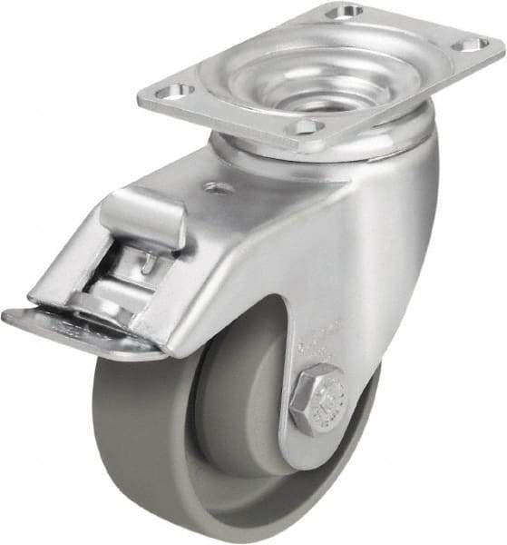 Blickle - 3-1/2" Diam x 1-1/4" Wide x 4-11/16" OAH Top Plate Mount Swivel Caster with Brake - Impact-Resistant Nylon, 400 Lb Capacity, Ball Bearing, 3-5/8 x 2-1/2" Plate - Industrial Tool & Supply