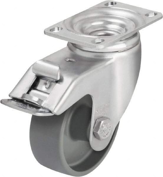 Blickle - 3-1/2" Diam x 1-1/4" Wide x 4-11/16" OAH Top Plate Mount Swivel Caster with Brake - Impact-Resistant Nylon, 400 Lb Capacity, Plain Bore Bearing, 3-5/8 x 2-1/2" Plate - Industrial Tool & Supply