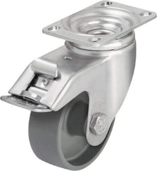 Blickle - 3-1/2" Diam x 1-1/4" Wide x 4-11/16" OAH Top Plate Mount Swivel Caster with Brake - Impact-Resistant Nylon, 400 Lb Capacity, Plain Bore Bearing, 3-5/8 x 2-1/2" Plate - Industrial Tool & Supply
