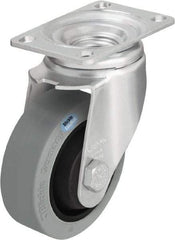 Blickle - 4" Diam x 1-3/8" Wide x 5-1/8" OAH Top Plate Mount Swivel Caster - Solid Rubber, 400 Lb Capacity, Ball Bearing, 3-5/8 x 2-1/2" Plate - Industrial Tool & Supply