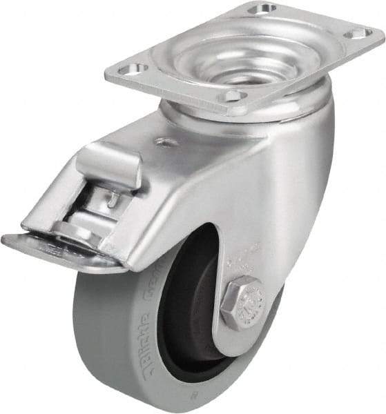 Blickle - 5" Diam x 1-3/8" Wide x 6-1/8" OAH Top Plate Mount Swivel Caster with Brake - Solid Rubber, 400 Lb Capacity, Ball Bearing, 3-5/8 x 2-1/2" Plate - Industrial Tool & Supply