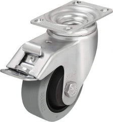 Blickle - 5" Diam x 1-3/8" Wide x 6-1/8" OAH Top Plate Mount Swivel Caster with Brake - Solid Rubber, 400 Lb Capacity, Ball Bearing, 3-5/8 x 2-1/2" Plate - Industrial Tool & Supply