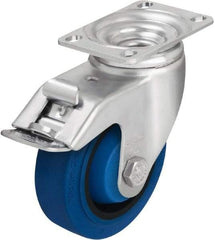 Blickle - 4" Diam x 1-3/8" Wide x 5-1/8" OAH Top Plate Mount Swivel Caster with Brake - Solid Rubber, 400 Lb Capacity, Ball Bearing, 3-5/8 x 2-1/2" Plate - Industrial Tool & Supply