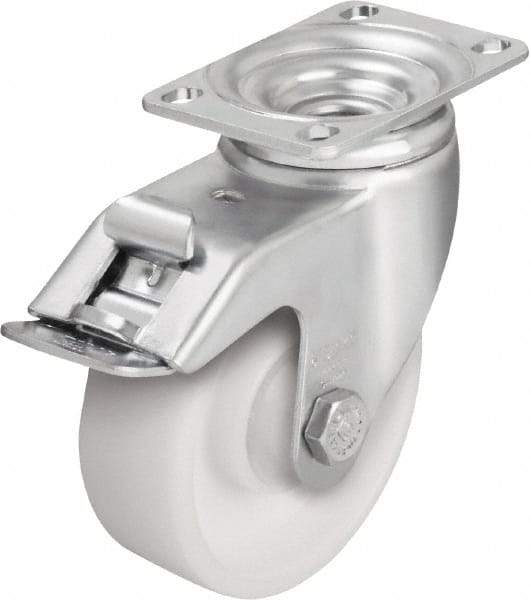 Blickle - 4" Diam x 1-7/16" Wide x 5-1/8" OAH Top Plate Mount Swivel Caster with Brake - Impact-Resistant Nylon, 400 Lb Capacity, Ball Bearing, 3-5/8 x 2-1/2" Plate - Industrial Tool & Supply