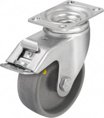 Blickle - 4" Diam x 1-7/16" Wide x 5-1/8" OAH Top Plate Mount Swivel Caster with Brake - Impact-Resistant Nylon, 400 Lb Capacity, Ball Bearing, 3-5/8 x 2-1/2" Plate - Industrial Tool & Supply