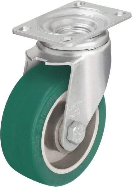 Blickle - 5" Diam x 1-9/16" Wide x 6-1/8" OAH Top Plate Mount Swivel Caster - Polyurethane-Elastomer Blickle Softhane, 400 Lb Capacity, Ball Bearing, 3-5/8 x 2-1/2" Plate - Industrial Tool & Supply