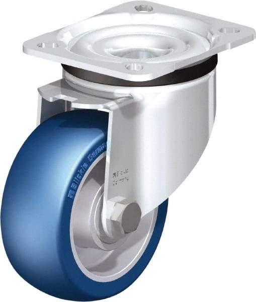 Blickle - 4" Diam x 1-37/64" Wide x 5-7/64" OAH Top Plate Mount Swivel Caster - Polyurethane-Elastomer Blickle Besthane, 660 Lb Capacity, Ball Bearing, 3-15/16 x 3-3/8" Plate - Industrial Tool & Supply