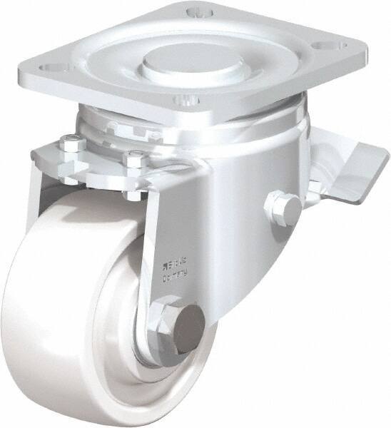 Blickle - 3" Diam x 1-29/64" Wide x 4-23/32" OAH Top Plate Mount Swivel Caster with Brake - Impact-Resistant Nylon, 770 Lb Capacity, Ball Bearing, 3-15/16 x 3-3/8" Plate - Industrial Tool & Supply
