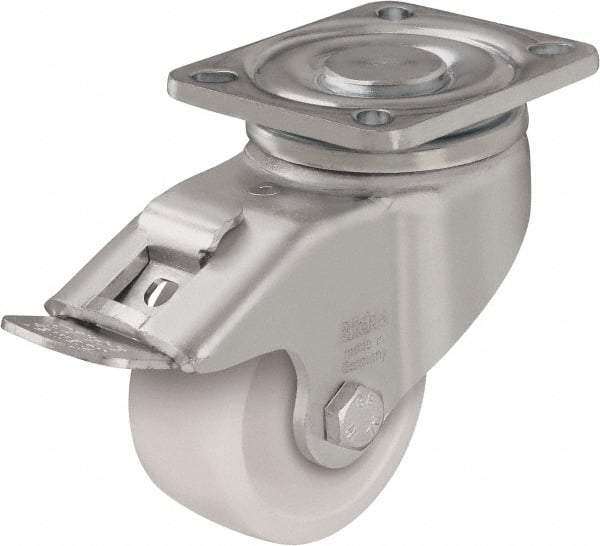 Blickle - 4" Diam x 1-29/64" Wide x 5-33/64" OAH Top Plate Mount Swivel Caster with Brake - Impact-Resistant Nylon, 1,100 Lb Capacity, Ball Bearing, 3-15/16 x 3-3/8" Plate - Industrial Tool & Supply