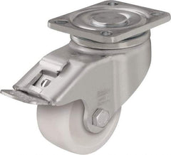 Blickle - 4" Diam x 1-29/64" Wide x 5-33/64" OAH Top Plate Mount Swivel Caster with Brake - Impact-Resistant Nylon, 1,100 Lb Capacity, Ball Bearing, 3-15/16 x 3-3/8" Plate - Industrial Tool & Supply