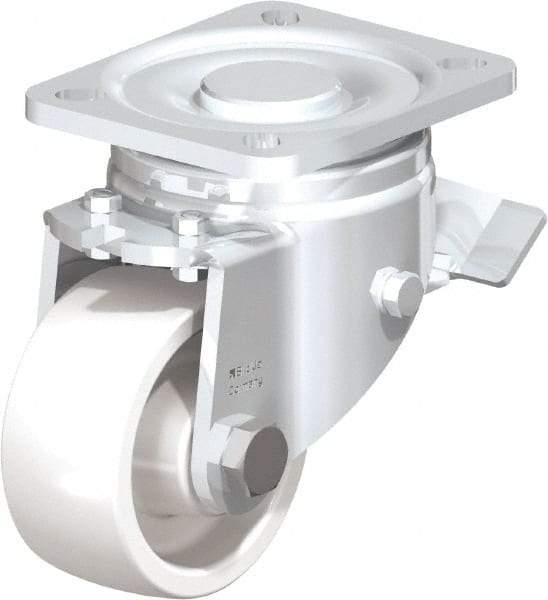 Blickle - 3" Diam x 1-29/64" Wide x 4-23/32" OAH Top Plate Mount Swivel Caster with Brake - Impact-Resistant Nylon, 770 Lb Capacity, Plain Bore Bearing, 3-15/16 x 3-3/8" Plate - Industrial Tool & Supply