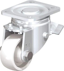 Blickle - 3" Diam x 1-1/4" Wide x 4-41/64" OAH Top Plate Mount Swivel Caster with Brake - Impact-Resistant Nylon, 660 Lb Capacity, Plain Bore Bearing, 3-15/16 x 3-3/8" Plate - Industrial Tool & Supply
