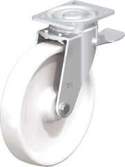 Blickle - 10" Diam x 1-31/32" Wide x 11-39/64" OAH Top Plate Mount Swivel Caster with Brake - Impact-Resistant Nylon, 1,980 Lb Capacity, Plain Bore Bearing, 5-1/2 x 4-3/8" Plate - Industrial Tool & Supply