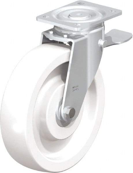 Blickle - 10" Diam x 2-9/16" Wide x 11-39/64" OAH Top Plate Mount Swivel Caster with Brake - Impact-Resistant Nylon, 1,980 Lb Capacity, Ball Bearing, 5-1/2 x 4-3/8" Plate - Industrial Tool & Supply