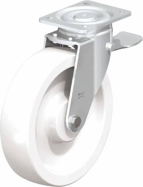 Blickle - 10" Diam x 2-9/16" Wide x 11-39/64" OAH Top Plate Mount Swivel Caster with Brake - Impact-Resistant Nylon, 1,980 Lb Capacity, Plain Bore Bearing, 5-1/2 x 4-3/8" Plate - Industrial Tool & Supply