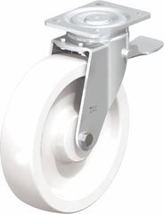 Blickle - 10" Diam x 2-9/16" Wide x 11-39/64" OAH Top Plate Mount Swivel Caster with Brake - Impact-Resistant Nylon, 1,980 Lb Capacity, Plain Bore Bearing, 5-1/2 x 4-3/8" Plate - Industrial Tool & Supply