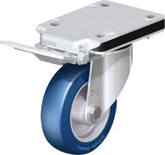 Blickle - 5" Diam x 1-37/64" Wide x 5-25/32" OAH Top Plate Mount Swivel Caster with Brake - Polyurethane-Elastomer Blickle Besthane, 770 Lb Capacity, Ball Bearing, 5-1/2 x 4-3/8" Plate - Industrial Tool & Supply