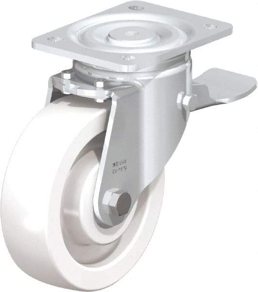 Blickle - 6-1/2" Diam x 1-31/32" Wide x 7-3/4" OAH Top Plate Mount Swivel Caster with Brake - Impact-Resistant Nylon, 1,870 Lb Capacity, Ball Bearing, 5-1/2 x 4-3/8" Plate - Industrial Tool & Supply