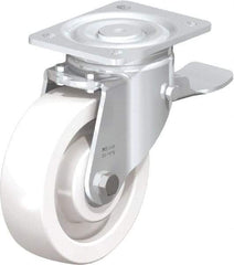 Blickle - 6-1/2" Diam x 1-31/32" Wide x 7-3/4" OAH Top Plate Mount Swivel Caster with Brake - Impact-Resistant Nylon, 1,870 Lb Capacity, Ball Bearing, 5-1/2 x 4-3/8" Plate - Industrial Tool & Supply