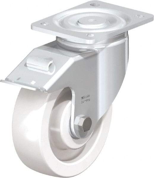 Blickle - 6-1/2" Diam x 1-31/32" Wide x 7-3/4" OAH Top Plate Mount Swivel Caster with Brake - Impact-Resistant Nylon, 1,870 Lb Capacity, Ball Bearing, 5-1/2 x 4-3/8" Plate - Industrial Tool & Supply