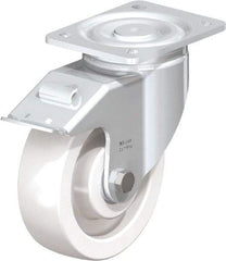 Blickle - 6-1/2" Diam x 1-31/32" Wide x 7-3/4" OAH Top Plate Mount Swivel Caster with Brake - Impact-Resistant Nylon, 1,870 Lb Capacity, Ball Bearing, 5-1/2 x 4-3/8" Plate - Industrial Tool & Supply